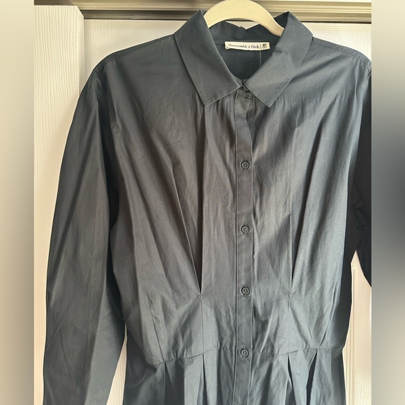 Abercrombie & Fitch Black Poplin ShirtDress, size M Tall - Picture 4 of 12